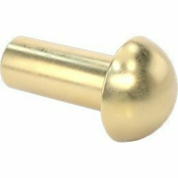 Bsc Preferred Brass Domed Head Solid Rivets 1/8 Diameter for 0.251 Maximum Material Thickness, 100PK 97391A174